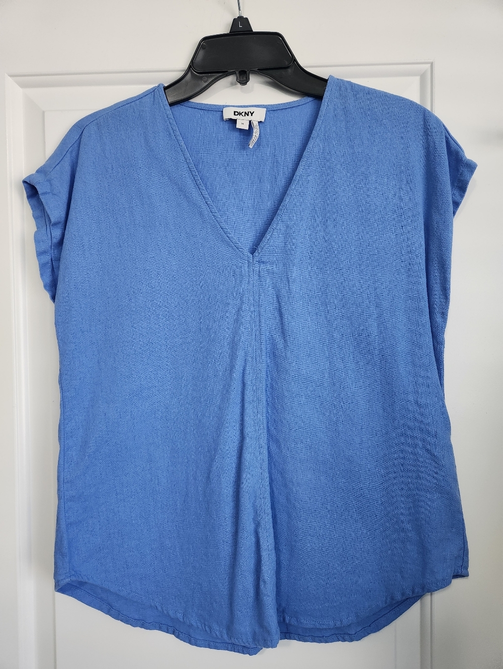 DKNY Blue V-Neck Short Sleeve Top